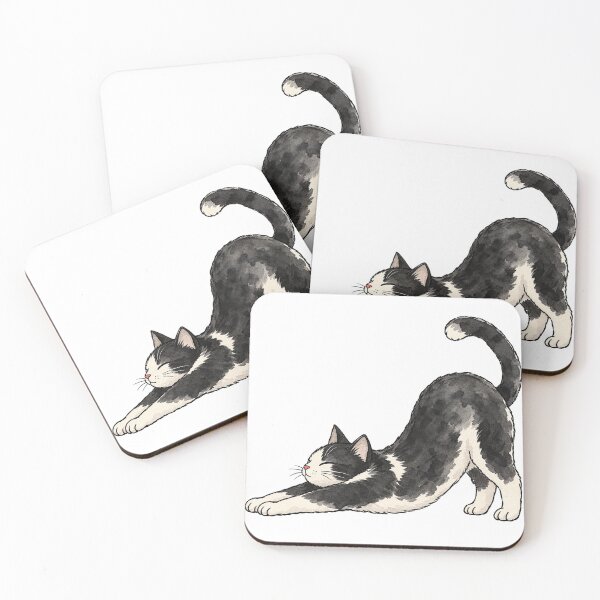 Item preview, Stretching Tuxedo Cat Hand Drawn Watercolor Art designed and sold by Jessie's Palette.