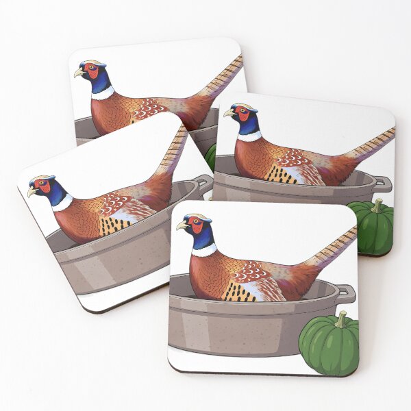 Item preview, Cute Ring-Necked Pheasant in a Stoneware Roasting Pan — Cozy Thanksgiving Feast designed and sold by pumsquare.