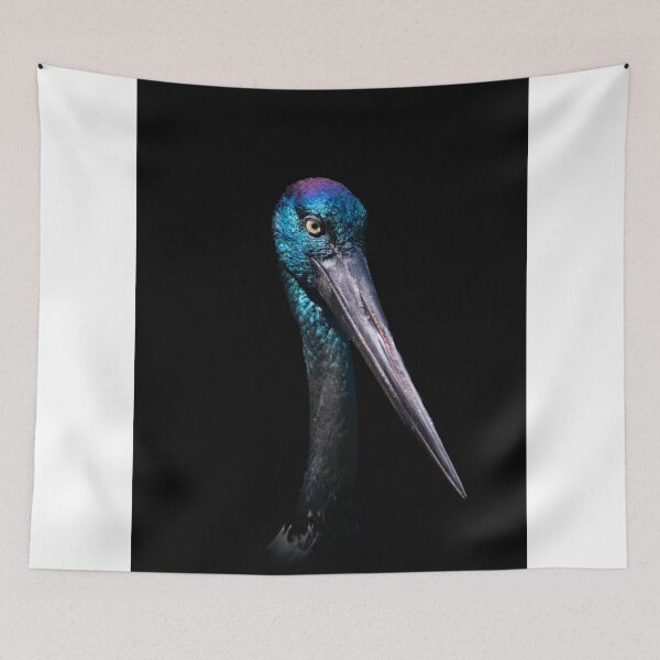 Item preview, Iridescent Black Stork Portrait on Dark Background designed and sold by Daviean.