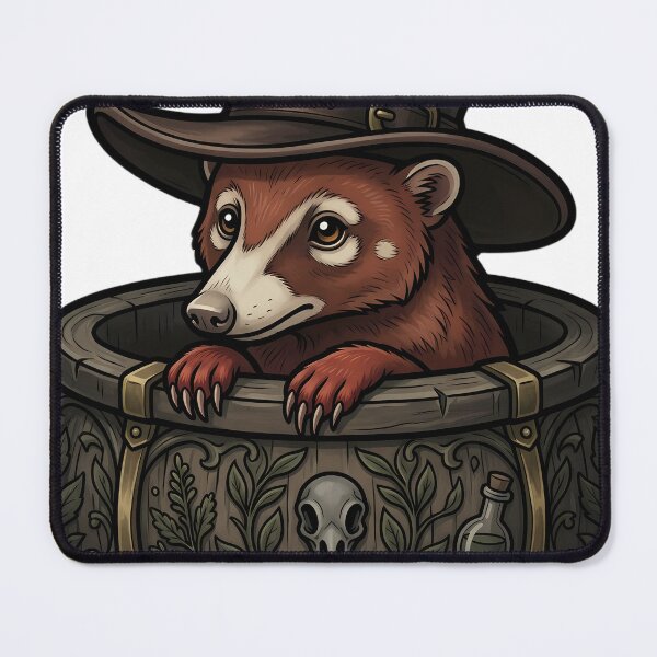 Item preview, Gothic Plague Doctor Coati in a Carved Herb Trough — Dark Herbalist Familiar designed and sold by IllumeInk.