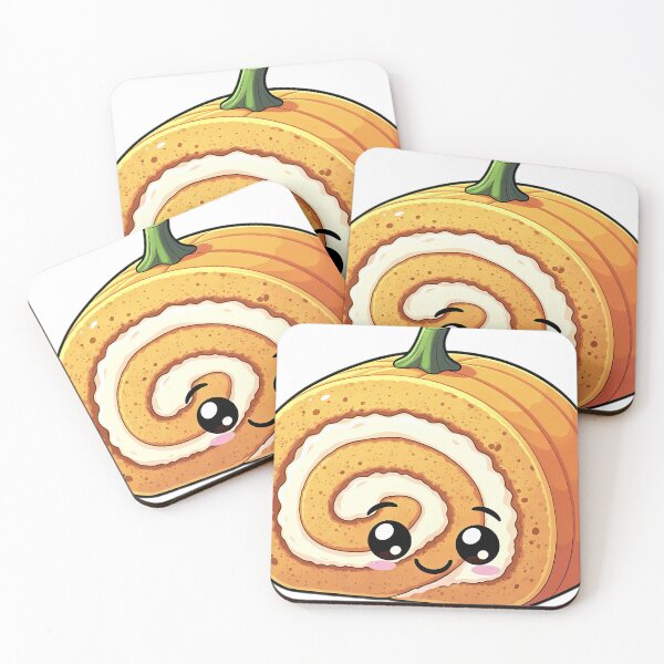 Item preview, Kawaii Pumpkin Roll Slice with a Sweet Happy Face — Cozy Thanksgiving Treat designed and sold by pumsquare.