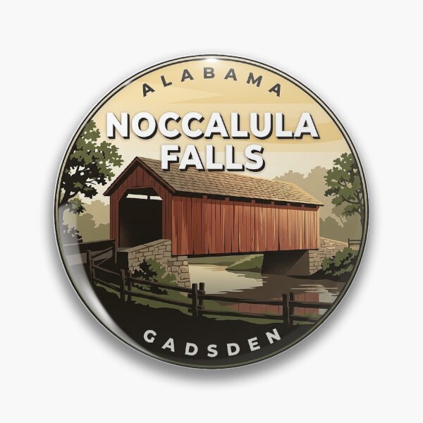 Item preview, Noccalula Falls Park Alabama Covered Bridge Vintage Round Badge Sticker designed and sold by DetourDgn.