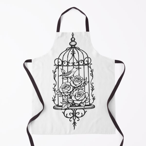 Artikelvorschau, Delicate Victorian Birdcage with Dark Roses and Poison Ivy - Line Art Tattoo Flash entworfen und verkauft von Qubivibe.