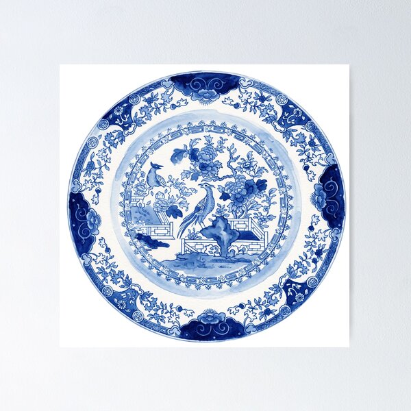 Item preview, Chinoiserie Blue and White Pheasant Plate designed and sold by Fani*.