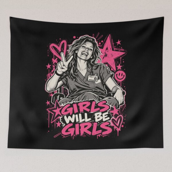 Item preview, Aileen Wuornos Girls Will Be Girls Pink Graffiti Peace Sign Portrait designed and sold by ytokkeq.