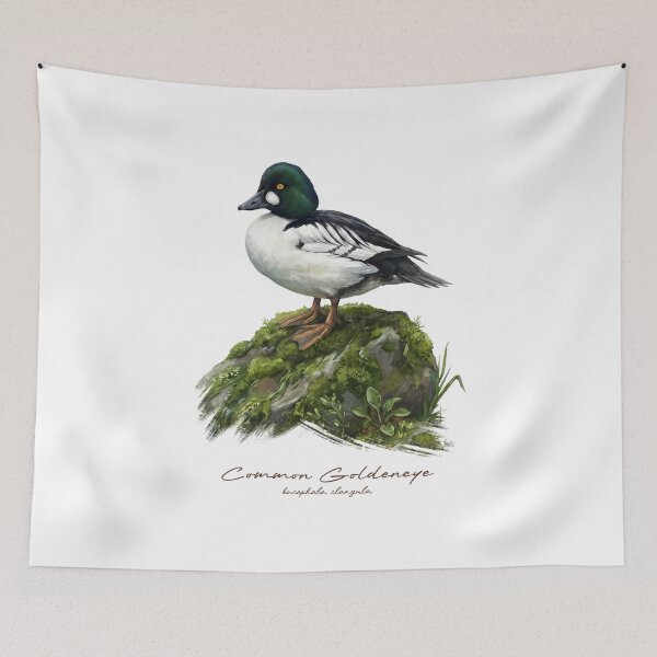 Item preview, Common Goldeneye on Mossy Rock Bird Illustration designed and sold by Takeda-art.