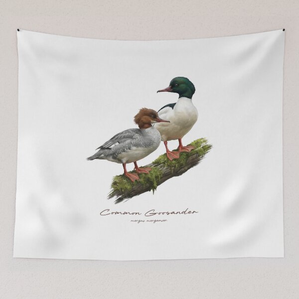 Item preview, Common Goosander on Mossy Log Bird Illustration designed and sold by Takeda-art.