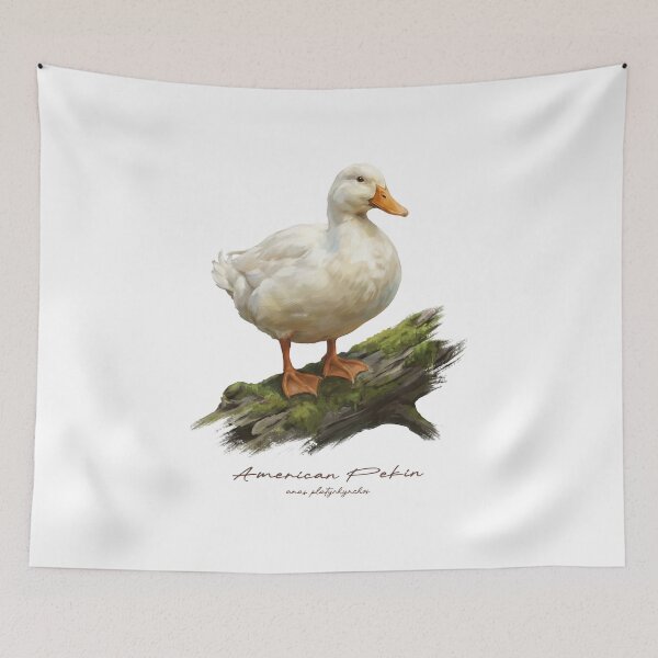 Item preview, American Pekin on Mossy Log Bird Illustration designed and sold by Takeda-art.
