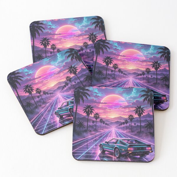 Item preview, Retro Sports Car on Neon Grid Highway at Sunset designed and sold by kooliros14.