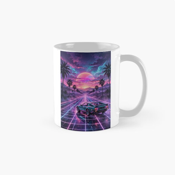 Item preview, Retro Sports Car on Neon Grid Highway at Sunset designed and sold by kooliros14.