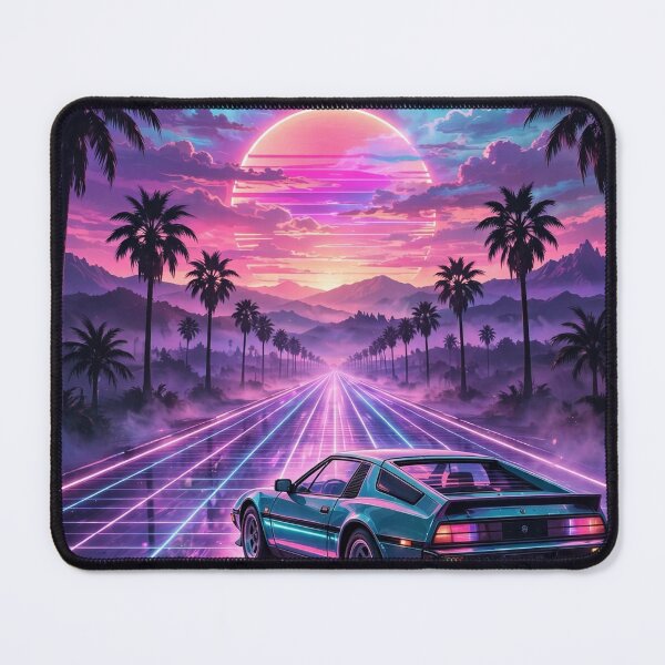 Item preview, Retro Sports Car on Neon Grid Highway at Sunset designed and sold by kooliros14.