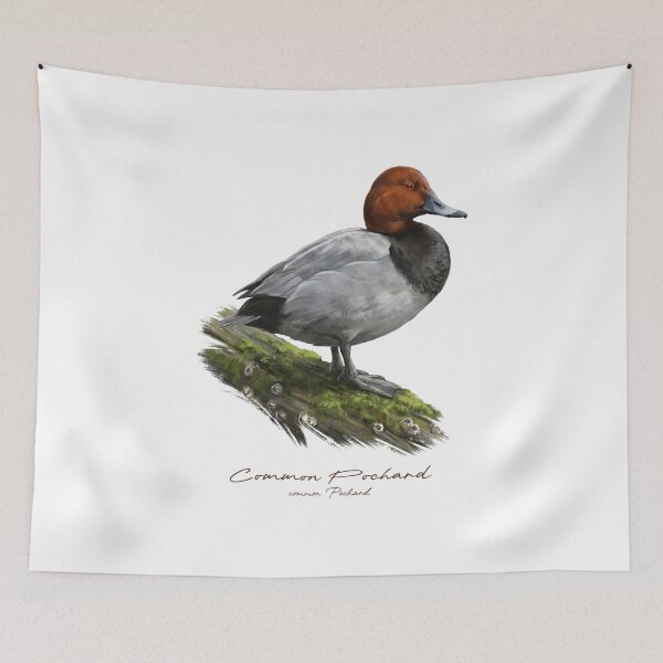 Item preview, Common Pochard on Mossy Log Bird Illustration designed and sold by Takeda-art.