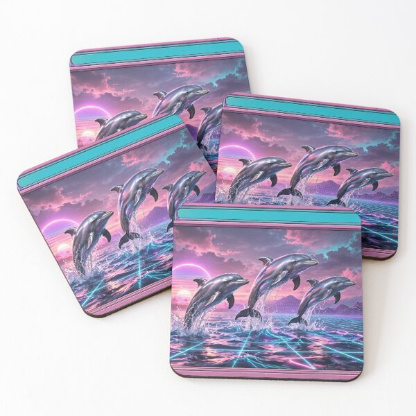Item preview, Chrome Dolphins in a Retro Computer Window — Vaporwave Ocean designed and sold by kooliros14.
