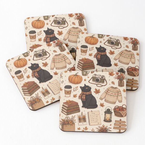 Item preview, Cozy autumn aesthetic design, black cat designed and sold by Knightofartx25.