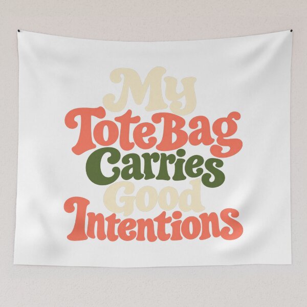 Aperçu de l'œuvre Tote Bag Good Intentions Retro Lettering Humor créée et vendue par Bikivuno.