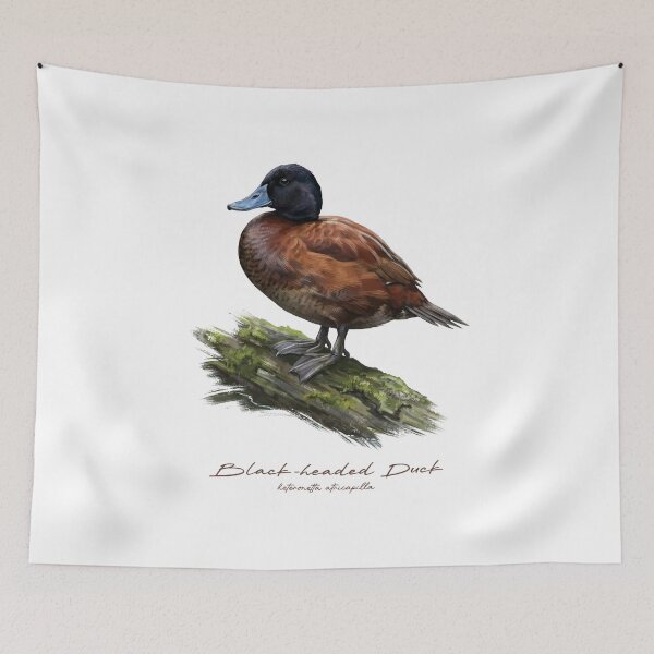 Item preview, Black-headed Duck on Mossy Log Bird Illustration designed and sold by Takeda-art.