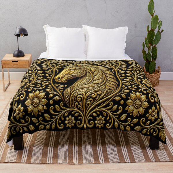 Item preview, Majestic Golden Horse Head Elegant Floral Baroque Gold Art designed and sold by Breezes-of-Ida.