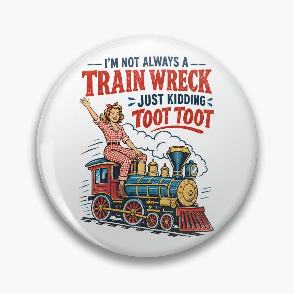 Item preview, I'm Not Always a Train Wreck — Retro Mid-Century Woman on Locomotive Illustration designed and sold by Colorful-Garden.