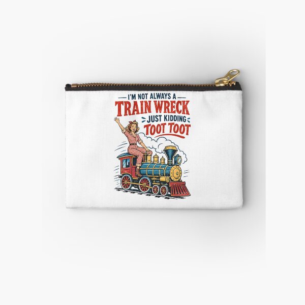 Item preview, I'm Not Always a Train Wreck — Retro Mid-Century Woman on Locomotive Illustration designed and sold by Colorful-Garden.