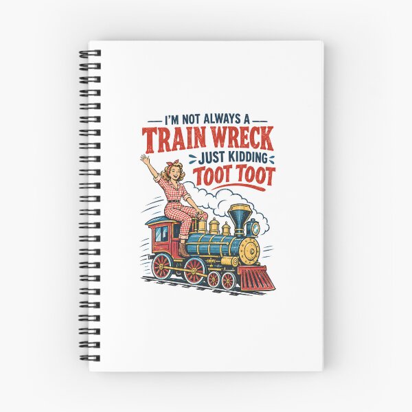Item preview, I'm Not Always a Train Wreck — Retro Mid-Century Woman on Locomotive Illustration designed and sold by Colorful-Garden.