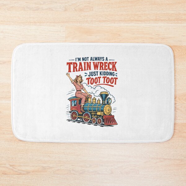 Item preview, I'm Not Always a Train Wreck — Retro Mid-Century Woman on Locomotive Illustration designed and sold by Colorful-Garden.
