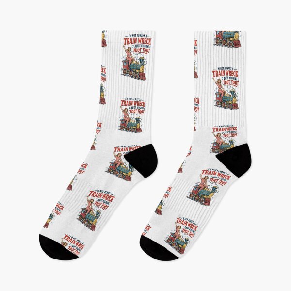 Item preview, I'm Not Always a Train Wreck — Retro Mid-Century Woman on Locomotive Illustration designed and sold by Colorful-Garden.