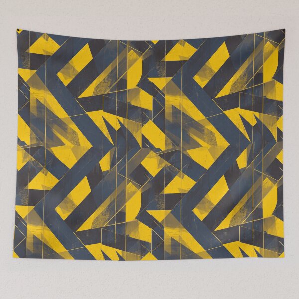Aperçu de l'œuvre Mustard Yellow & Midnight Blue Abstract Geometric Pattern Design 1333 créée et vendue par Habatour Creations Exclusive Digital Art Products.