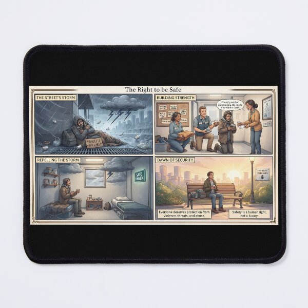 Item preview, Homeless person finds safety: the right to protection designed and sold by Mianku | Für das Leben.