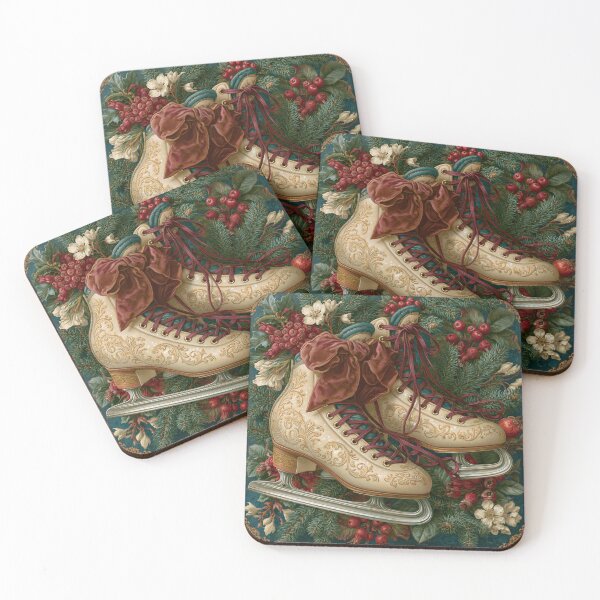 Item preview, Victorian Christmas Ice Skates with Burgundy Ribbons designed and sold by Ink and Wink.