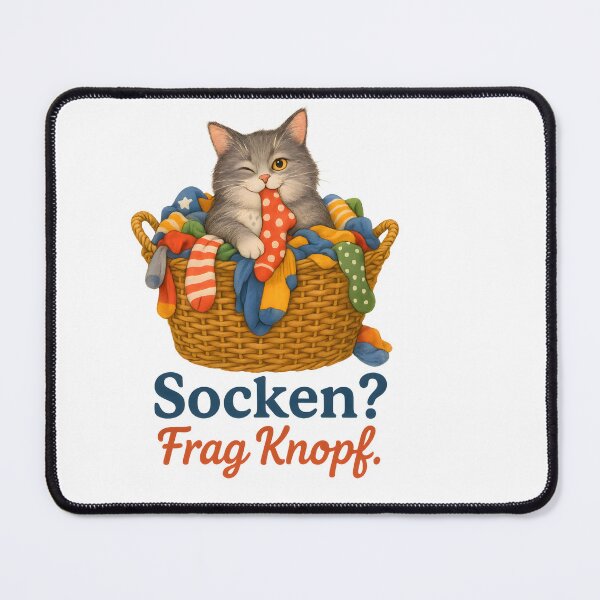 Artikelvorschau, Socken? Frag Knopf. – Kater im Sockenkorb (deutscher Spruch) entworfen und verkauft von style-dk.
