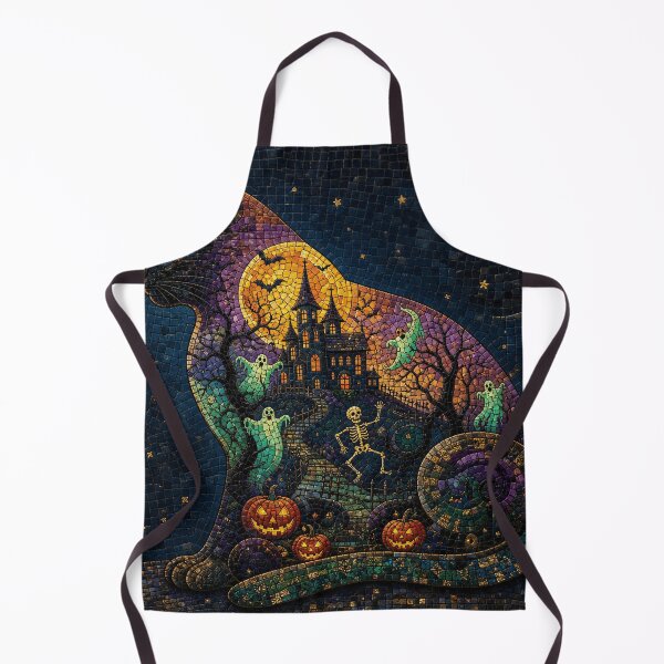 Item preview, Halloween Mosaic Haunted Castle Black Cat designed and sold by DreamyWallVibes.