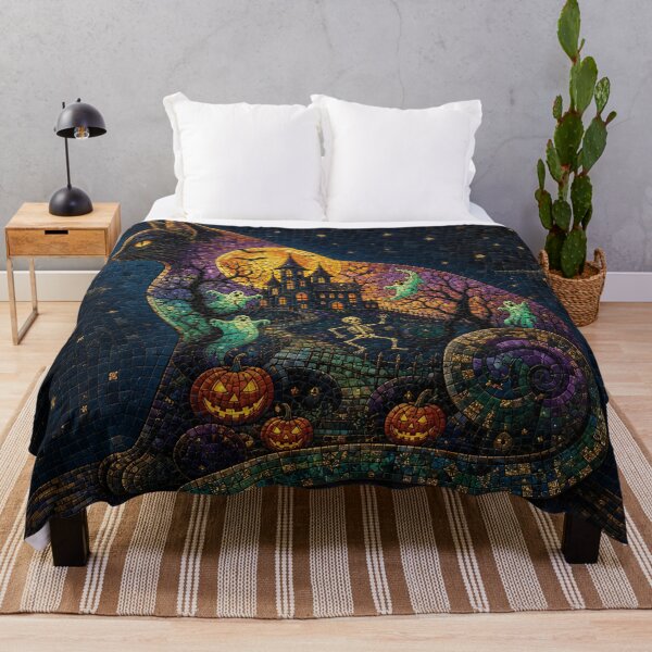 Item preview, Halloween Mosaic Haunted Castle Black Cat designed and sold by DreamyWallVibes.