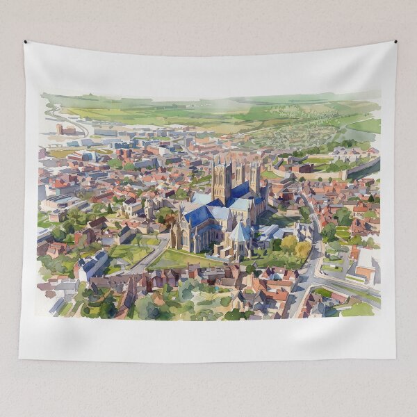 Item preview, Lincoln Cathedral Aerial View Watercolour Art designed and sold by ArtworkNorth.