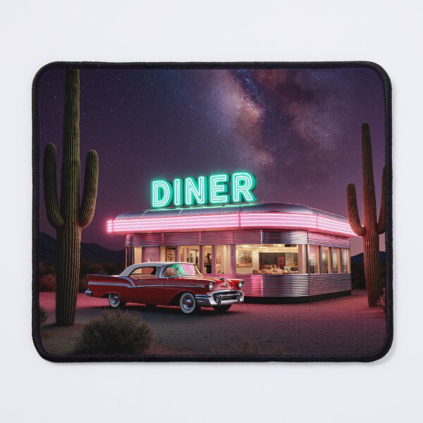 Item preview, Route 66 Neon Diner Saguaro Desert Milky Way Night designed and sold by Stupid Shirts.