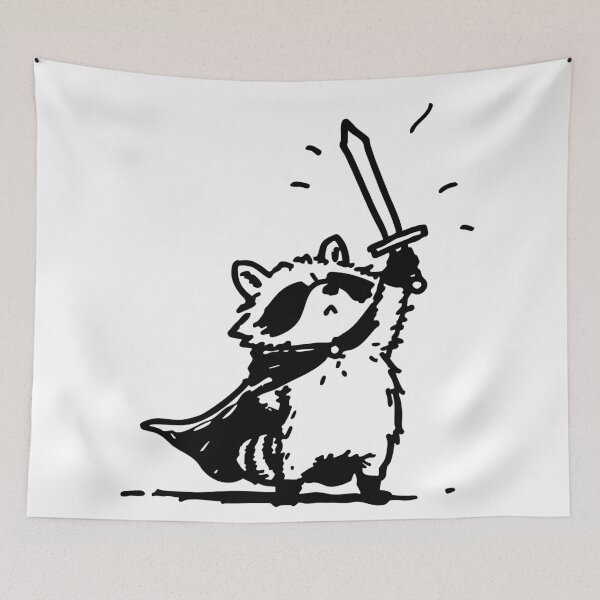 Item preview, Heroic Raccoon Knight Black ink art designed and sold by InkStation24.
