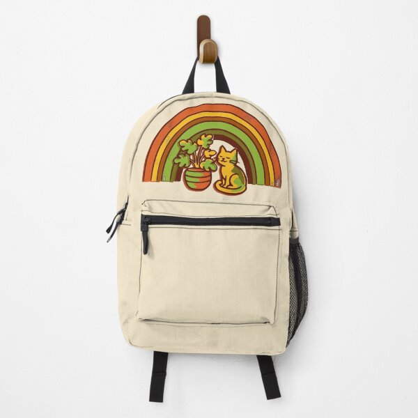 Item preview, Retro 70s Cat and Houseplant Rainbow Risograph Design designed and sold by KungPowUnicorn.