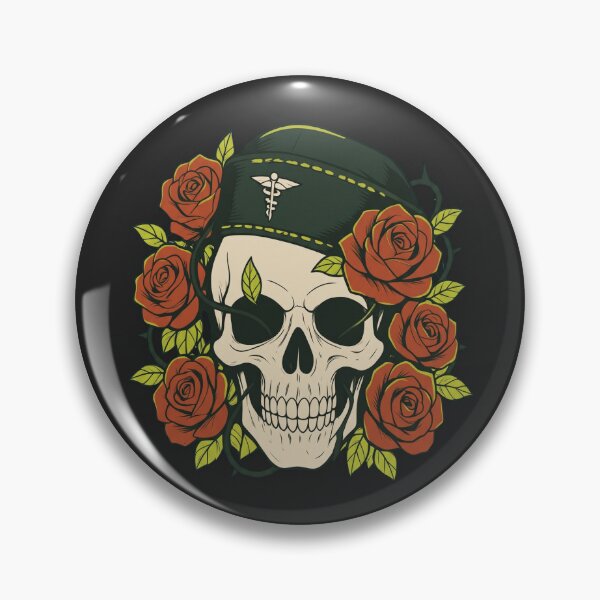 Item preview, Vintage Combat Medic Skull With Red Roses designed and sold by MarCinu Art.