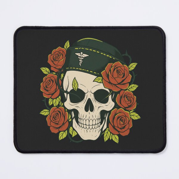 Item preview, Vintage Combat Medic Skull With Red Roses designed and sold by MarCinu Art.