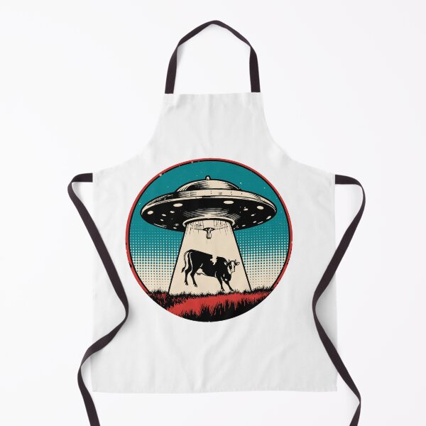 Item preview, UFO Cow Abduction Vintage Retro Alien Badge designed and sold by Stupid Shirts.