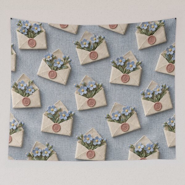 Item preview, Forget-Me-Not Flower Envelopes on Blue Linen – Romantic Cottagecore Pattern designed and sold by Kaleidoscope Print.