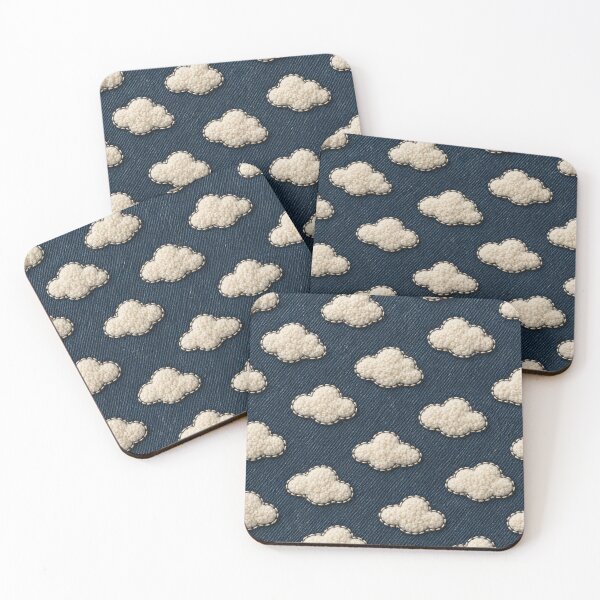 Item preview, Tufted White Clouds on Dark Denim – Cozy Embroidered Sky Pattern designed and sold by Kaleidoscope Print.