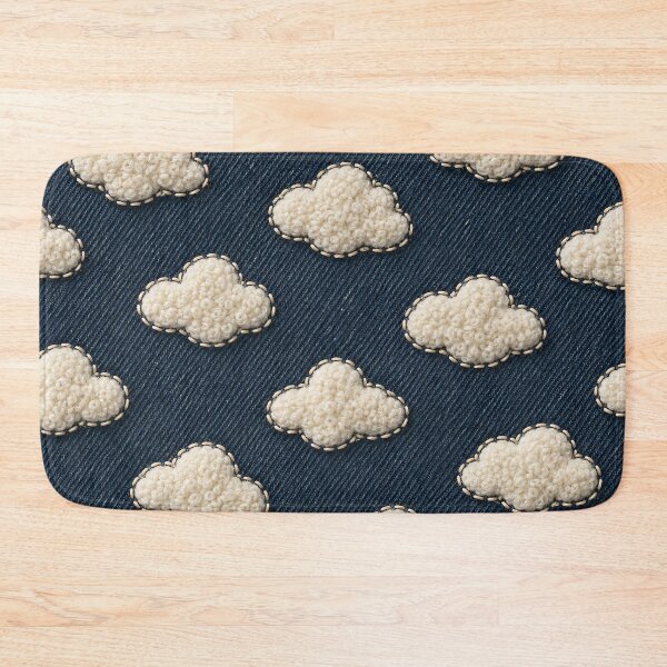 Item preview, Tufted White Clouds on Dark Denim – Cozy Embroidered Sky Pattern designed and sold by Kaleidoscope Print.
