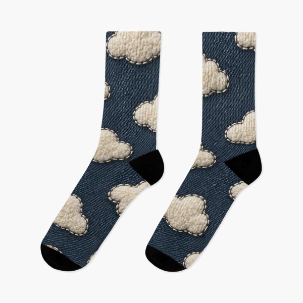 Item preview, Tufted White Clouds on Dark Denim – Cozy Embroidered Sky Pattern designed and sold by Kaleidoscope Print.