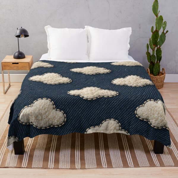 Item preview, Tufted White Clouds on Dark Denim – Cozy Embroidered Sky Pattern designed and sold by Kaleidoscope Print.