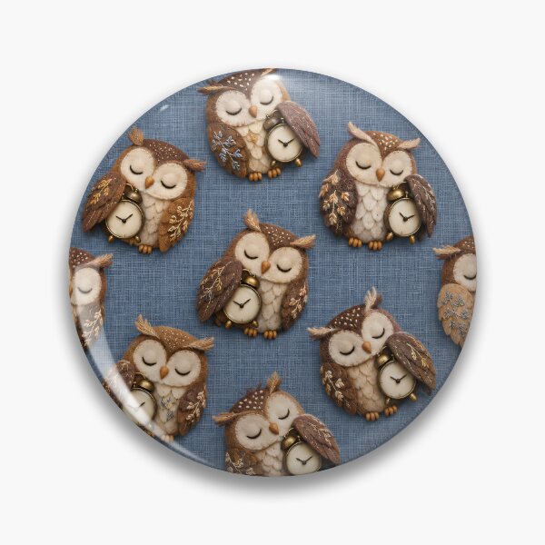 Item preview, Sleepy Owls with Vintage Clocks on Blue Linen – Cozy Woodland Pattern designed and sold by Kaleidoscope Print.