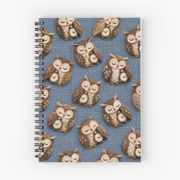 Item preview, Sleepy Owls with Vintage Clocks on Blue Linen – Cozy Woodland Pattern designed and sold by Kaleidoscope Print.