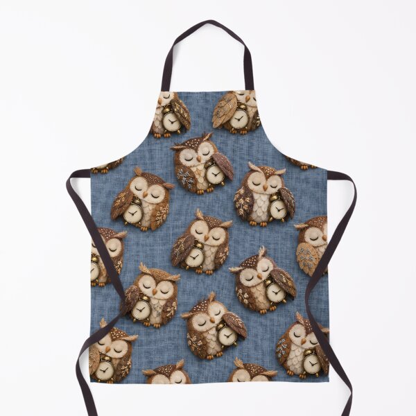 Artikelvorschau, Schlafende Eulen mit Vintage-Uhren auf blauem Leinen – Gemütliches Waldmotiv entworfen und verkauft von Kaleidoscope Print.