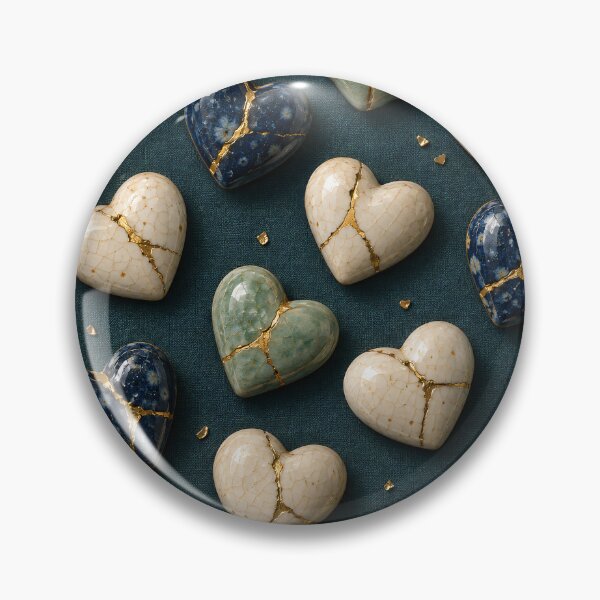Item preview, Kintsugi Hearts in Ivory, Sage and Midnight Blue – Healing Love Pattern designed and sold by Kaleidoscope Print.