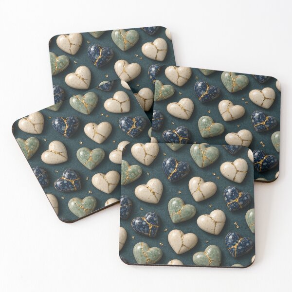 Item preview, Kintsugi Hearts in Ivory, Sage and Midnight Blue – Healing Love Pattern designed and sold by Kaleidoscope Print.