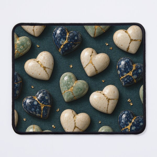 Item preview, Kintsugi Hearts in Ivory, Sage and Midnight Blue – Healing Love Pattern designed and sold by Kaleidoscope Print.